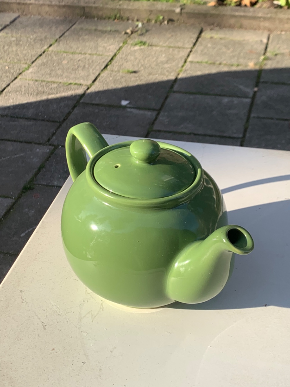 A nice green teapot and some plates