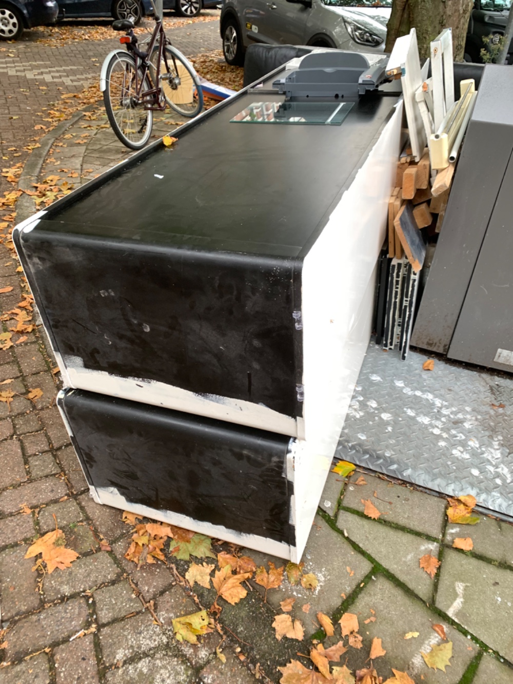 Two large cupboards or something like that. Originally black but pained white. Not Ikea it seems