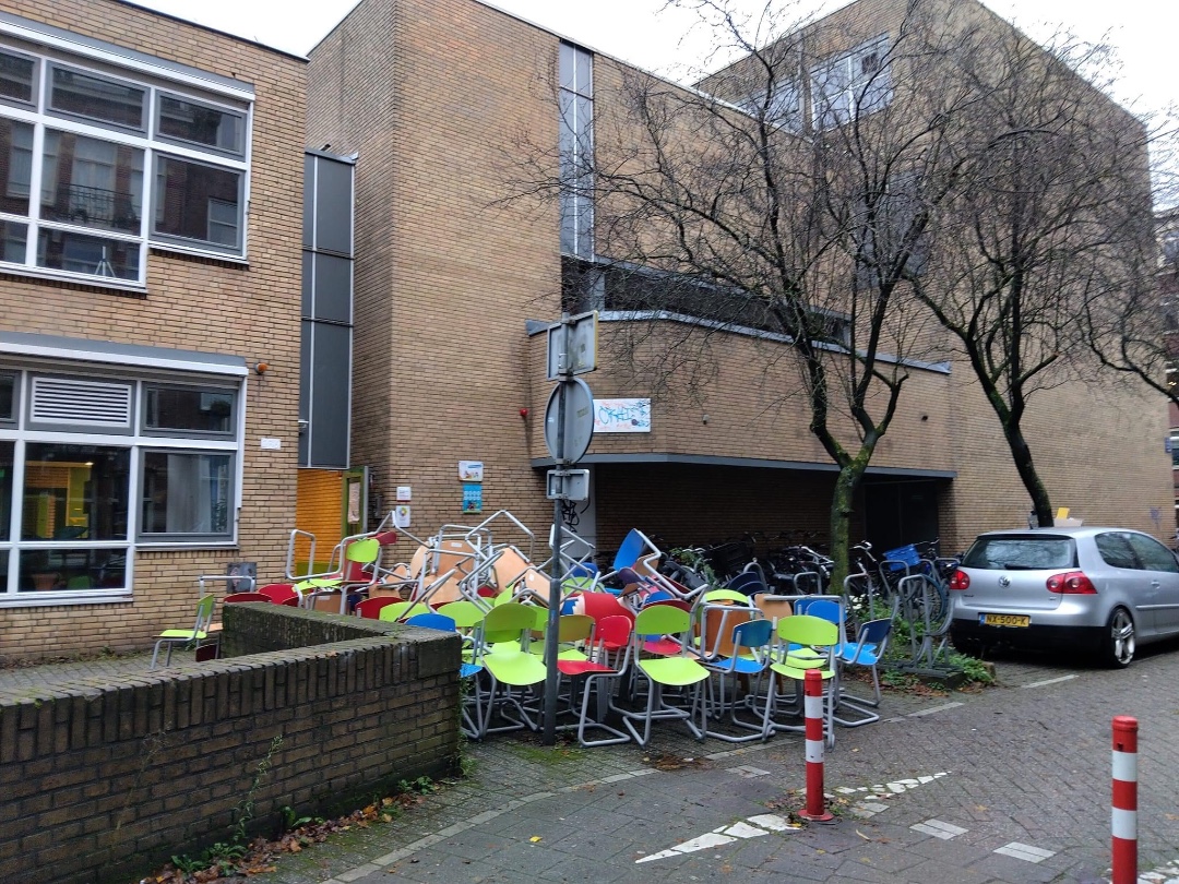 Lots of chairs from a school!