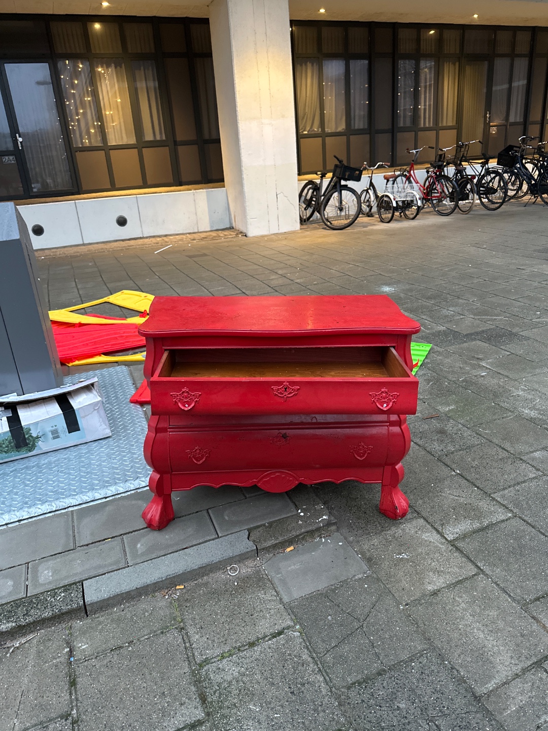 Bright red chest of drawers!