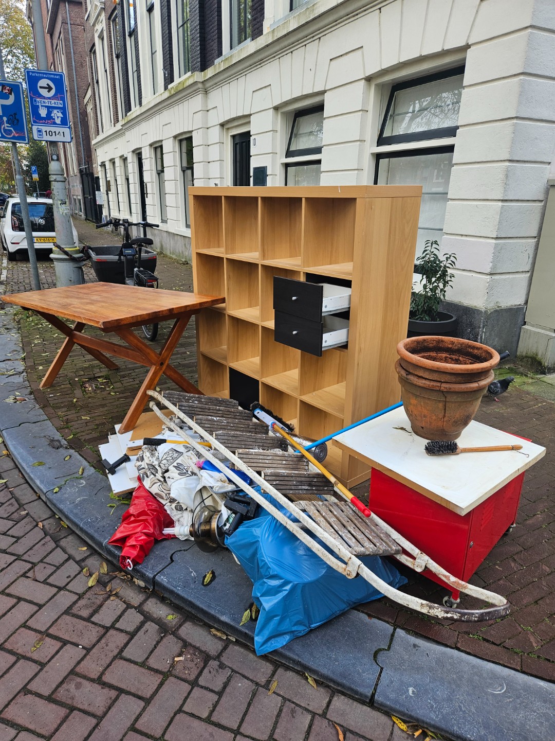 Cabinet, stairs and flower pots