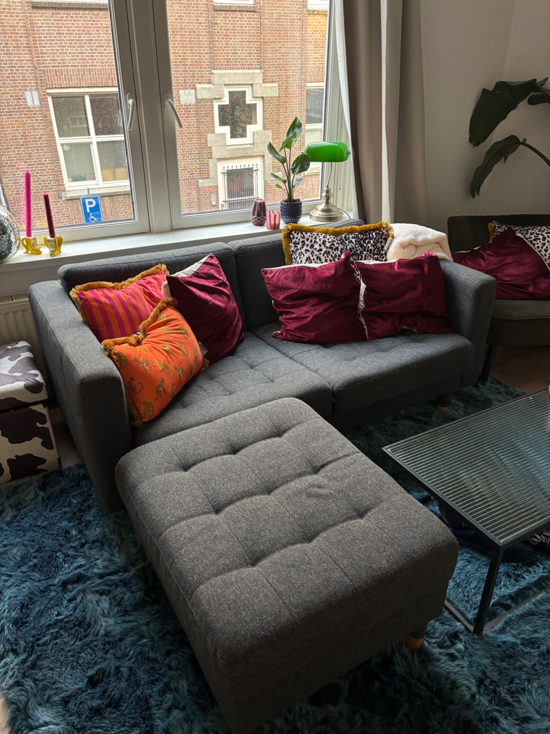 This great couch + extension cushion is available! Without the small pillows. :) DM me for more info! photo 2