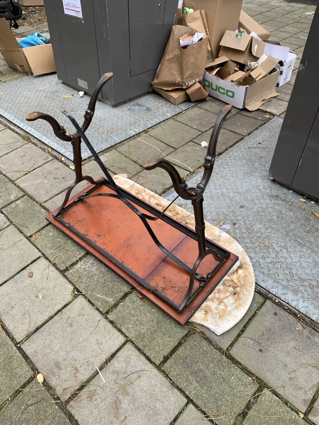 It is quite broken table, but the legs are nice, maybe someone can restore it