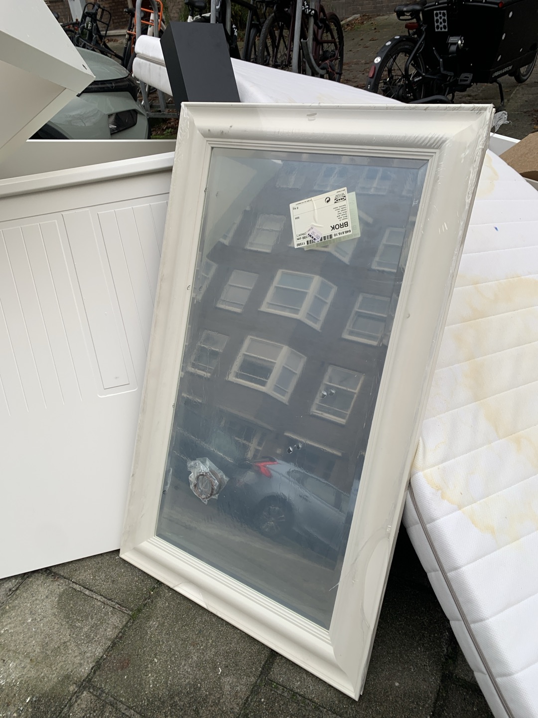 New mirror wrapped in package and some other stuff