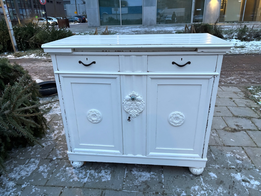 Antique cabinet  (keys still there!) with beautiful ornaments photo 1