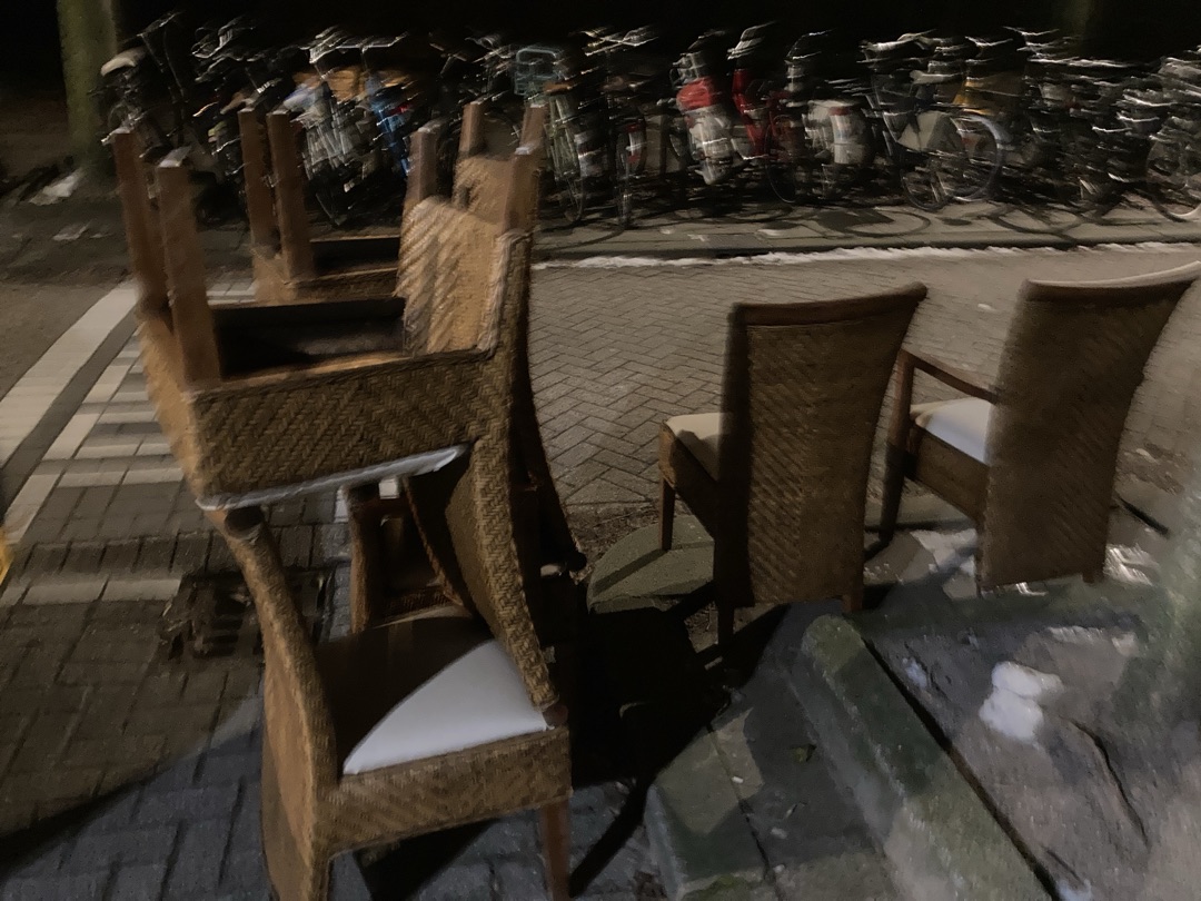 Six dining room chairs, some with arm rests. 
They might’ve spent some time in the rain I think. photo 1