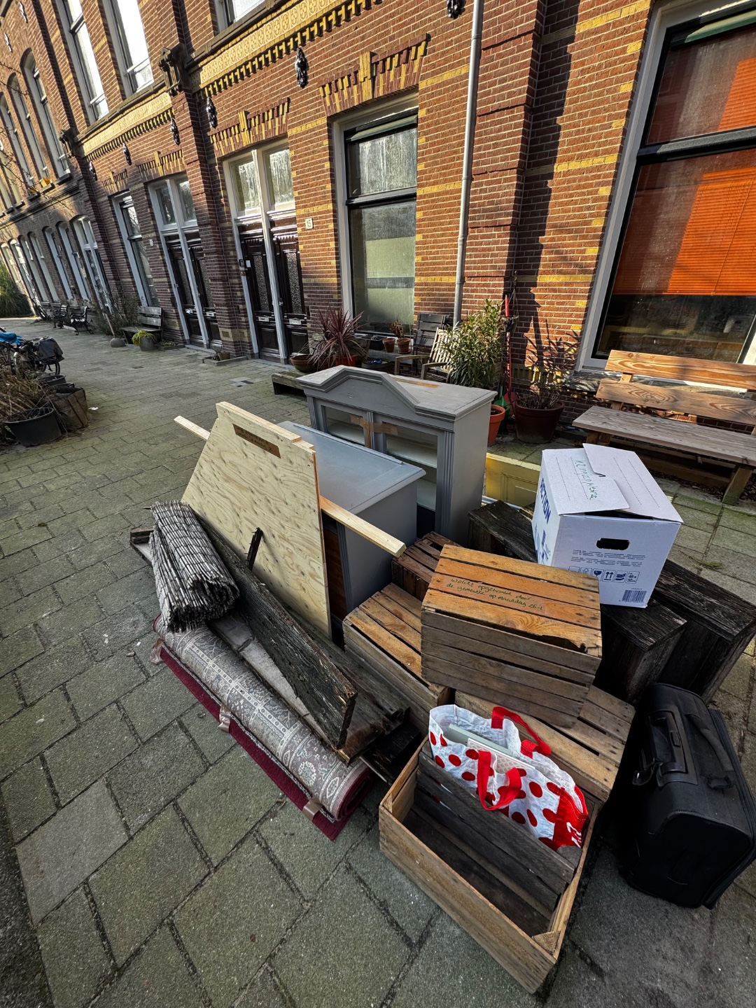 Wooden boxes as shelf’s, door, laundry rack, cupboard. photo 1