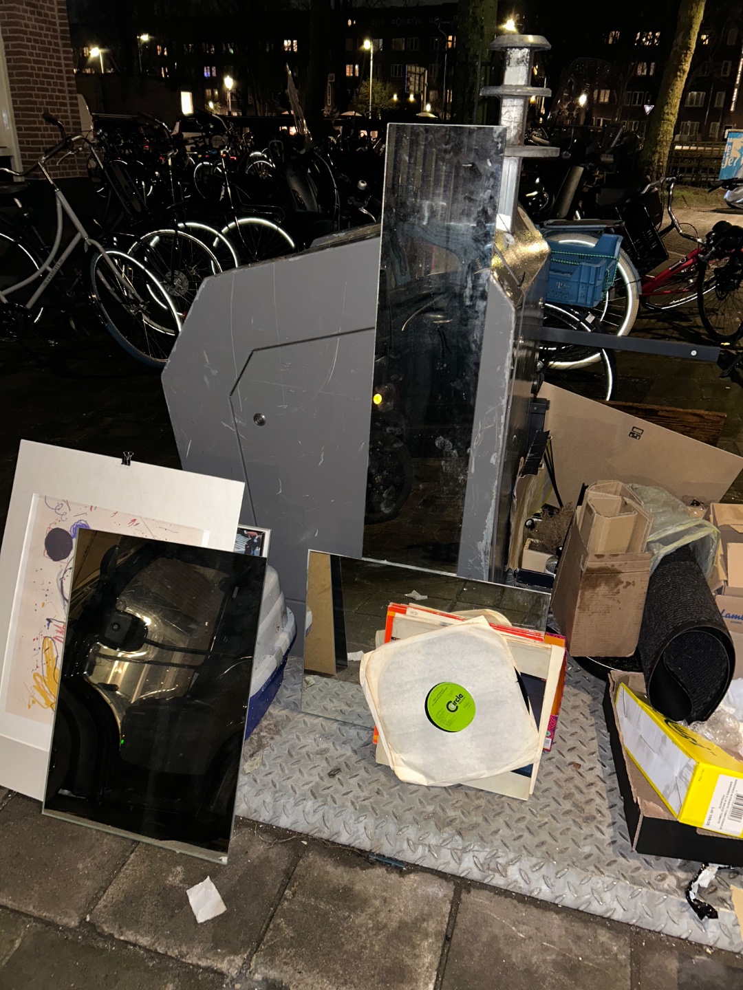 Three mirrors and vinyl records