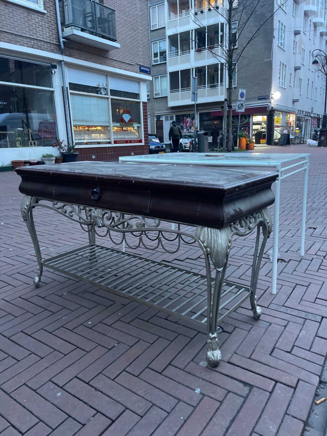 2 side tables one metal and glass, the other one metal and leather photo 1
