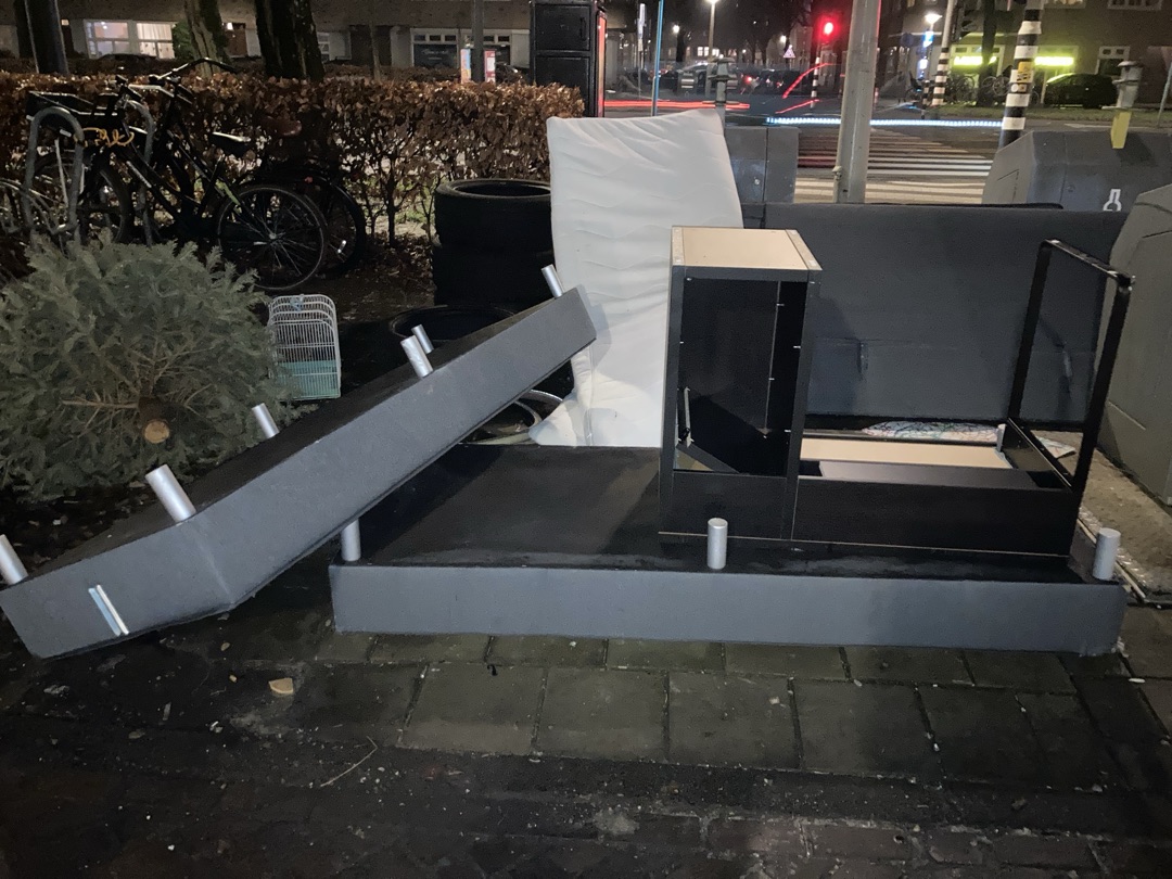 Chairs, beds and desk (upside down)