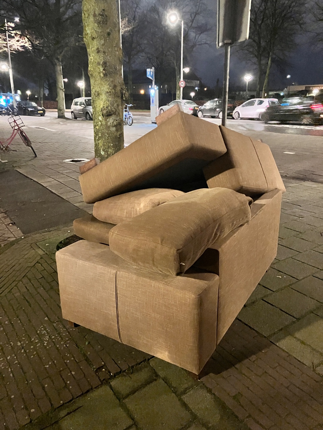 Sofa, looks good condition and clean, taupe color (light brown)