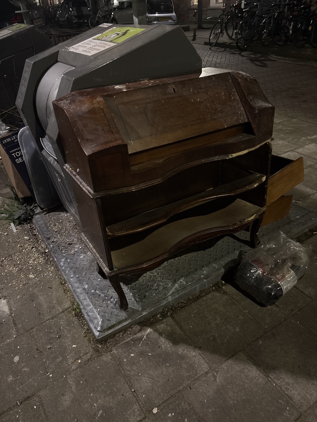 Wooden desk with some damage , drawers also there !