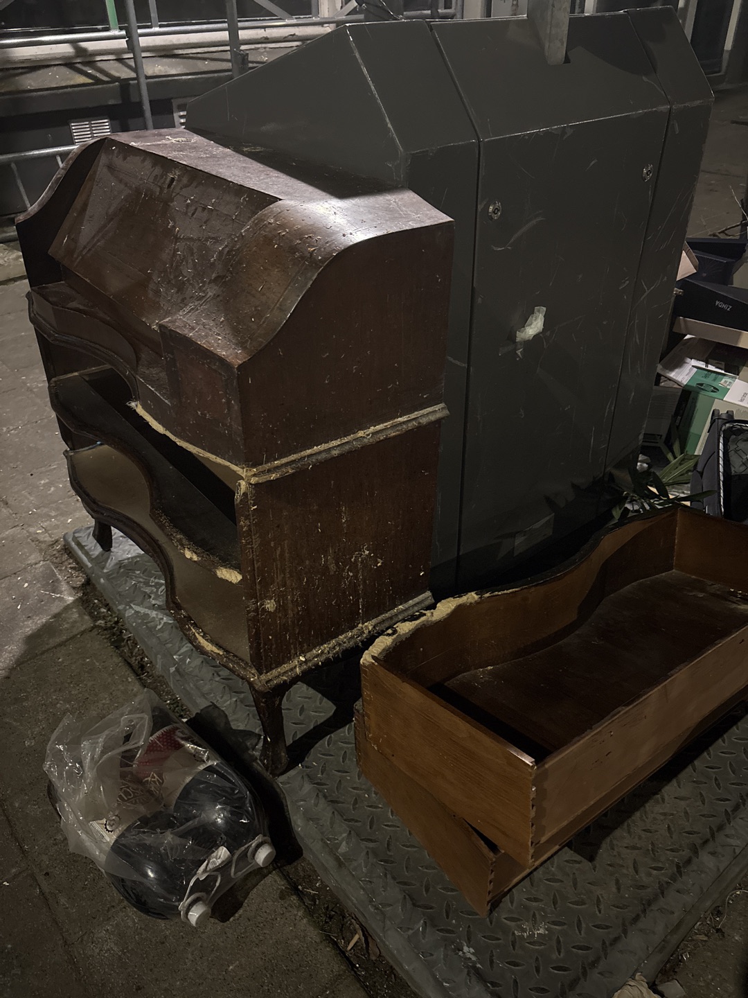 Wooden desk with some damage , drawers also there !