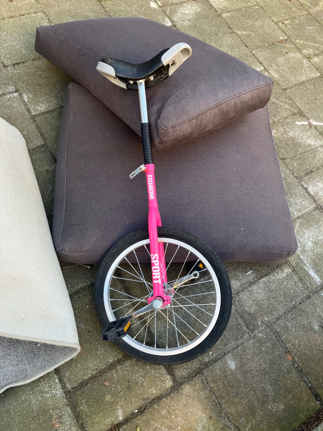 Pay buddha some respect and give them a new home. Or get the unicycle and give it a new inner tire so some kid can learn to ride it.
Both next to the containers at Kuinderstraat (near no. 48/50).