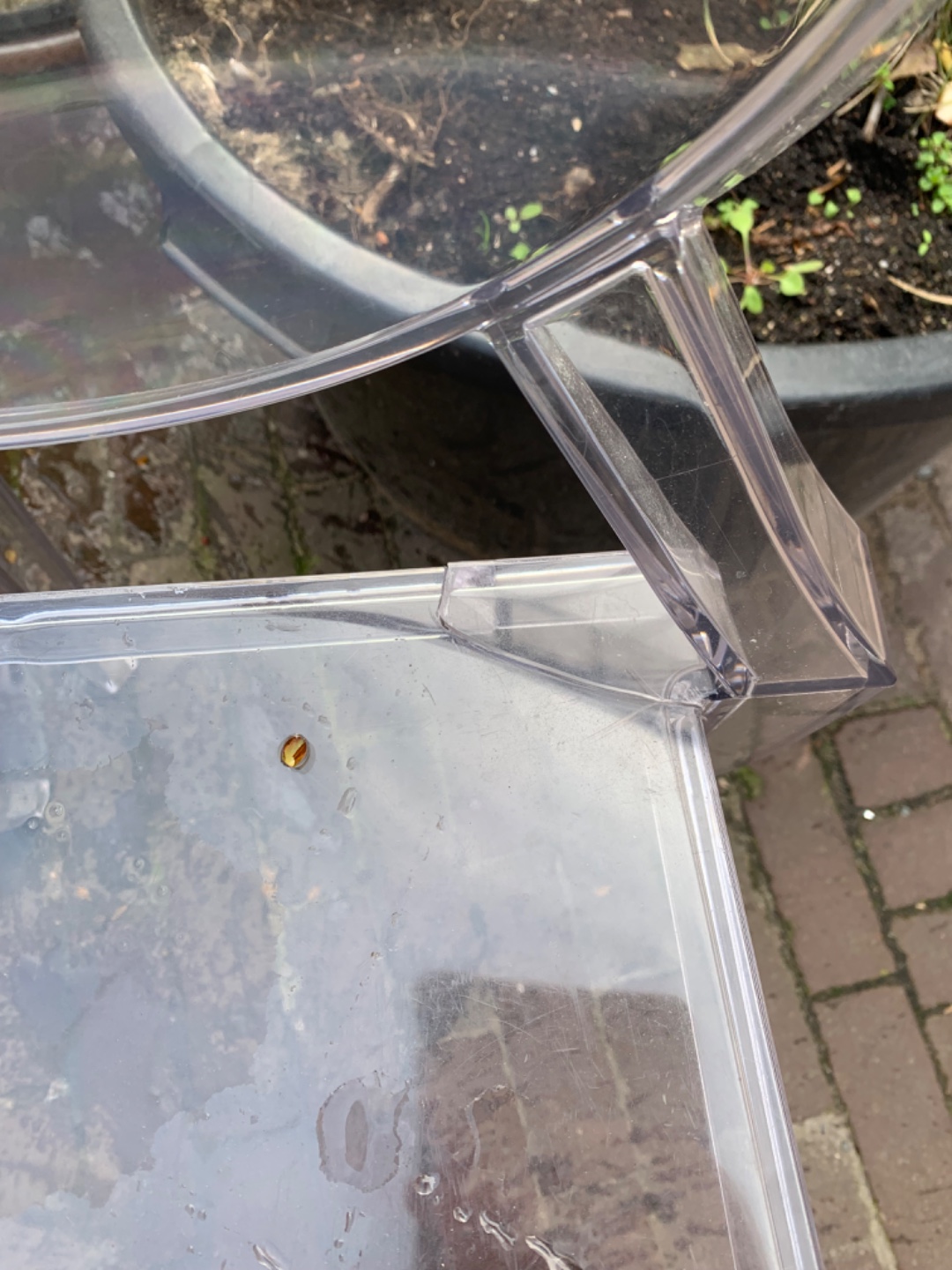 2 Kartell chairs. Both have small cracks