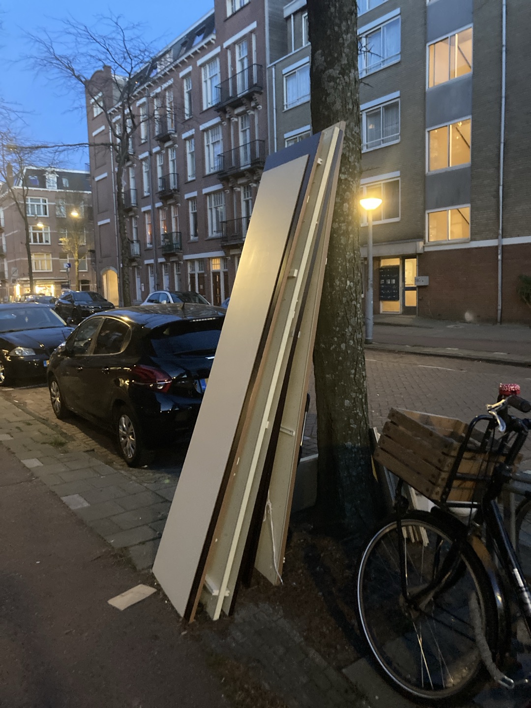 4 chairs (two a bit shaky), plastic boxes, pallets, cat toy (easy to repair), cabinet/shelves 3