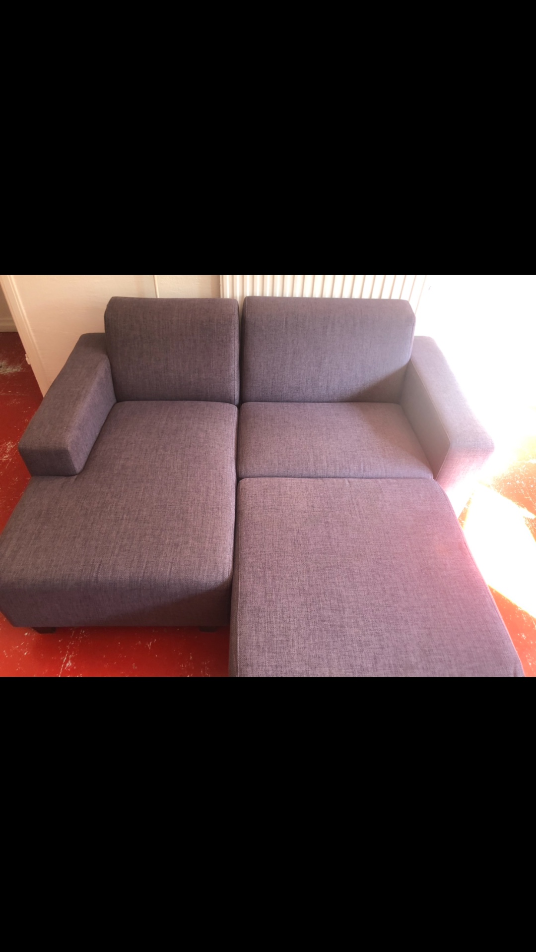 3piece mini lounge grey fabric fits thru doors it’s not outside yet live on second floor but an easy one. … but I can help better with 2 people for pick up  185 wide 175 length  when put all together but that’s a choice    If interested will arrange  pick up today all good. 2