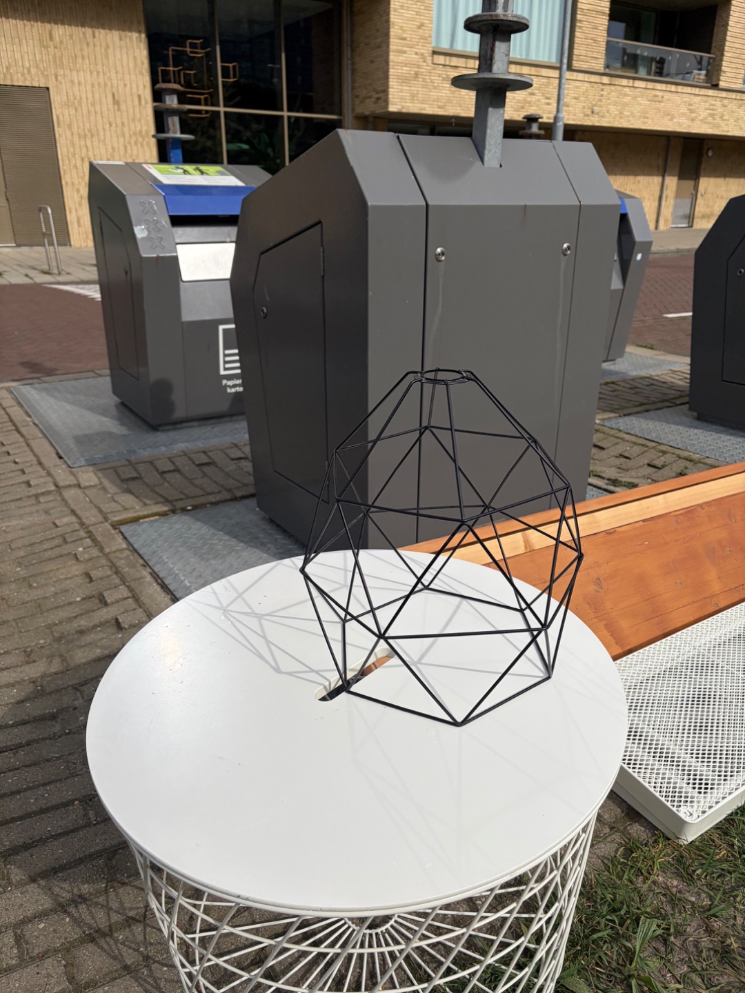 Table has some scratches on top that can be painted over with lacquer. Lamp shade is the Ikea Brunsta 30cm. 1