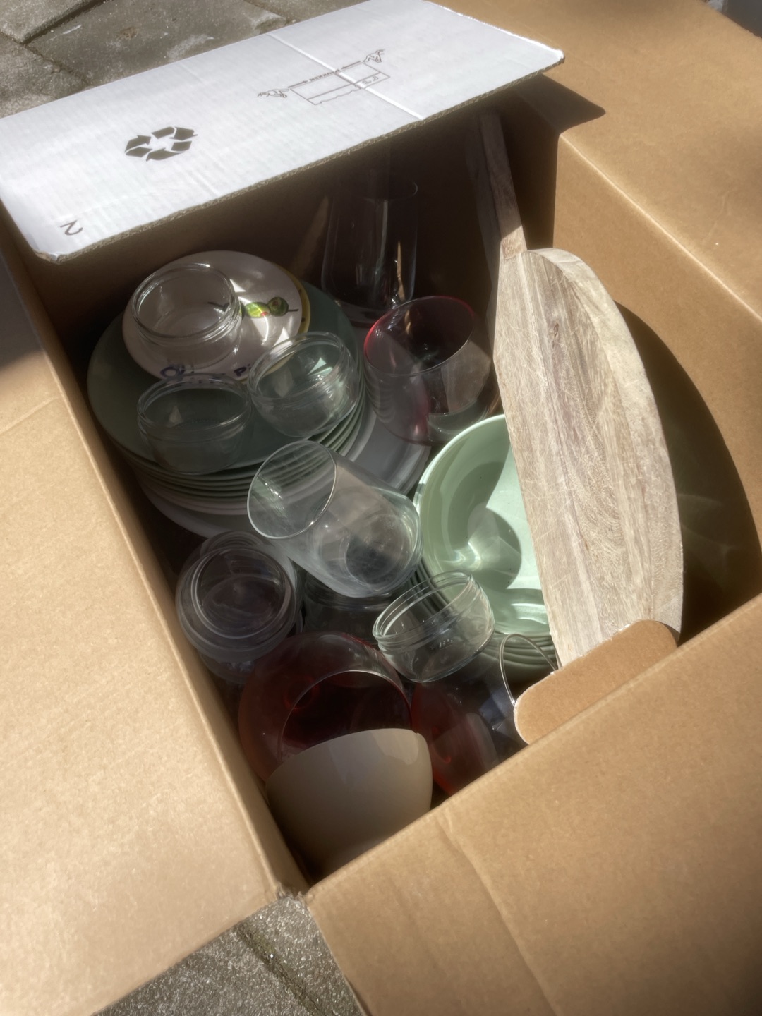 Box full of plates, bowls, glasses and more 1