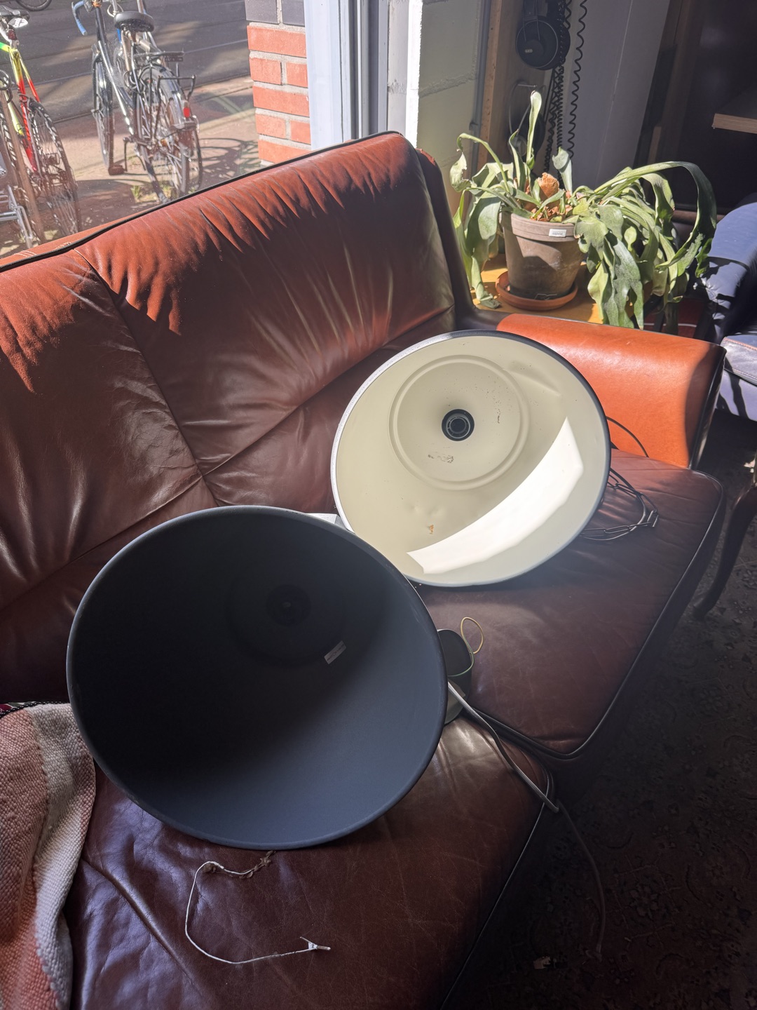 Industrial style hanging lamps, two pieces available from the shop  at 52A Van der Hoopstraat, between 11:00 and 16:00 Tue-Sun
Please do not DM me. first come first served 2
