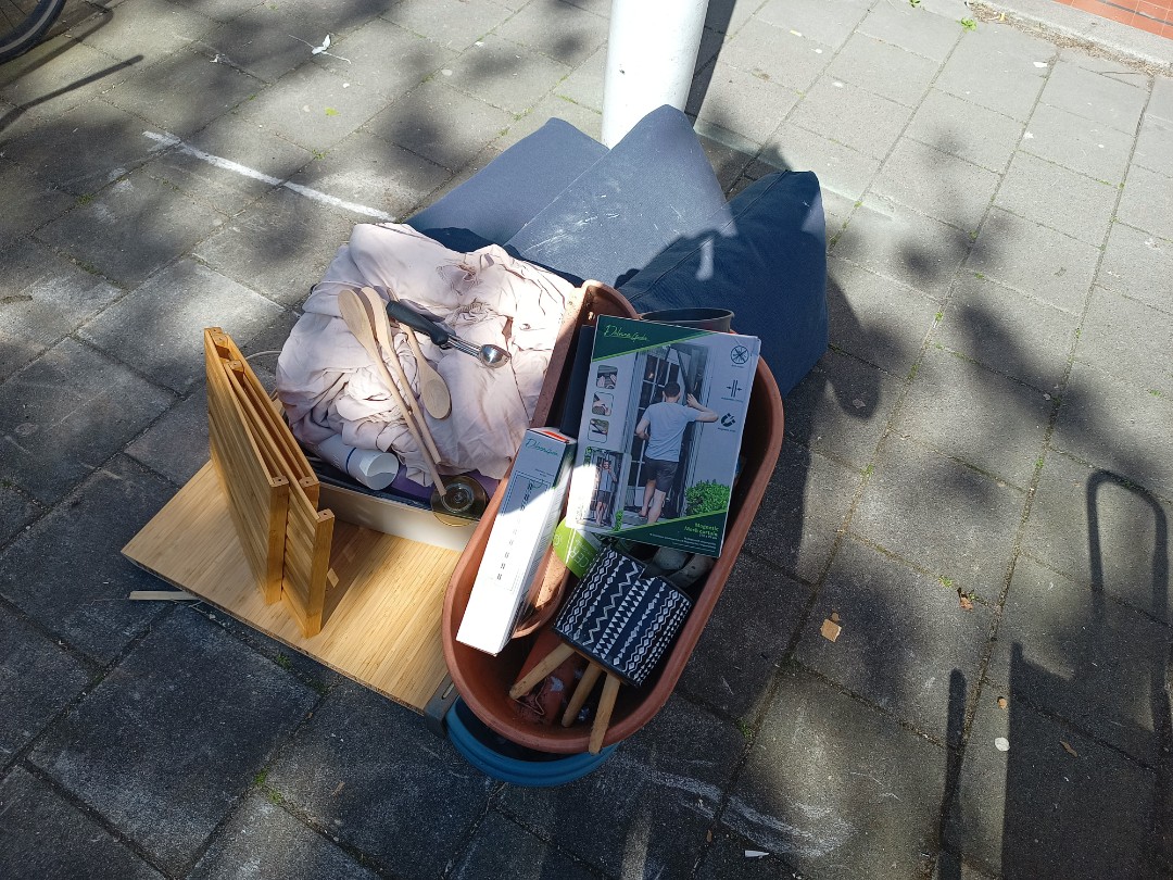Chair, moving boxes, cat supplies, miscellany 3