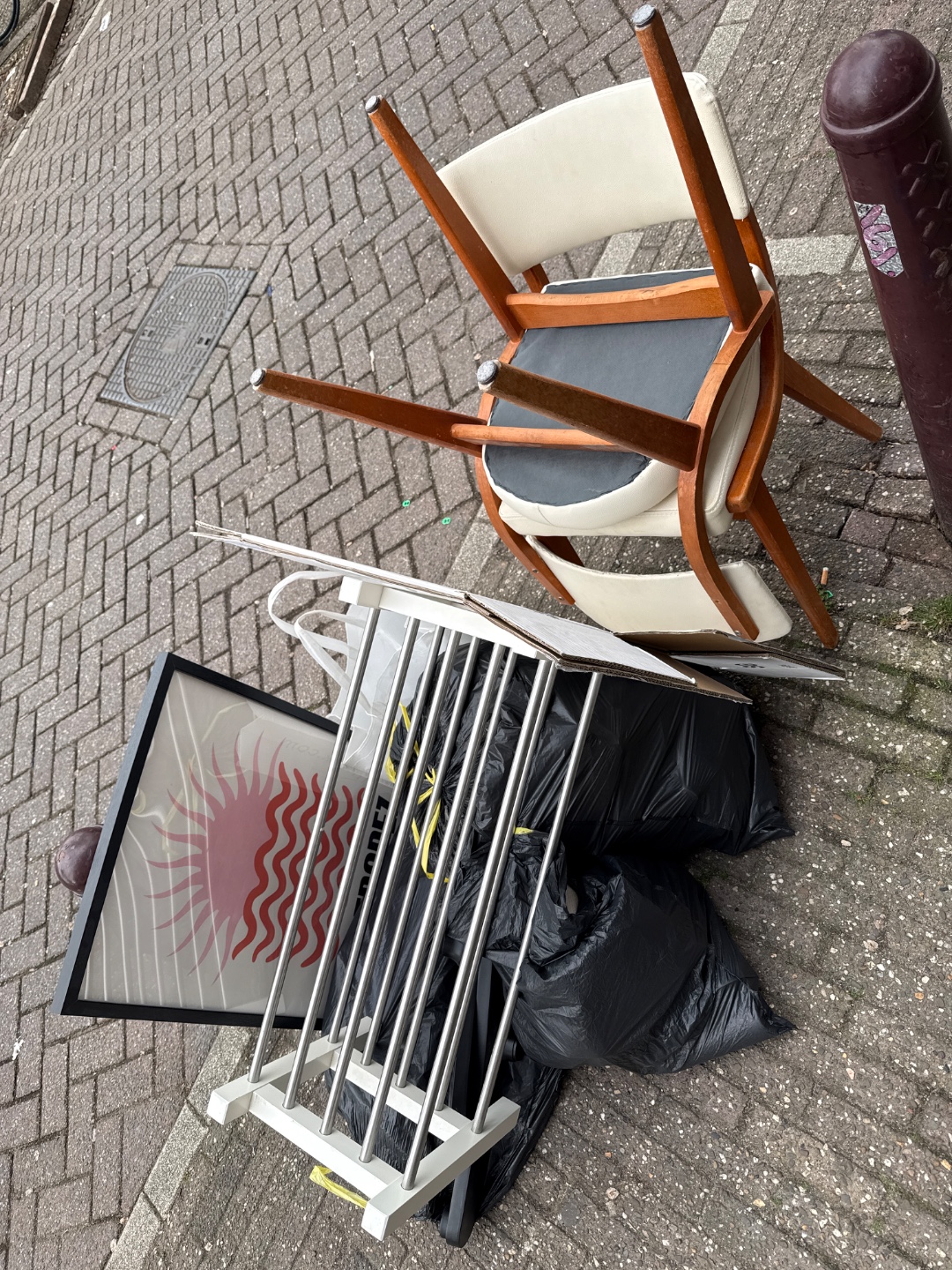 Vintage chairs great condition, st. Tropez poster and shoe rack 1