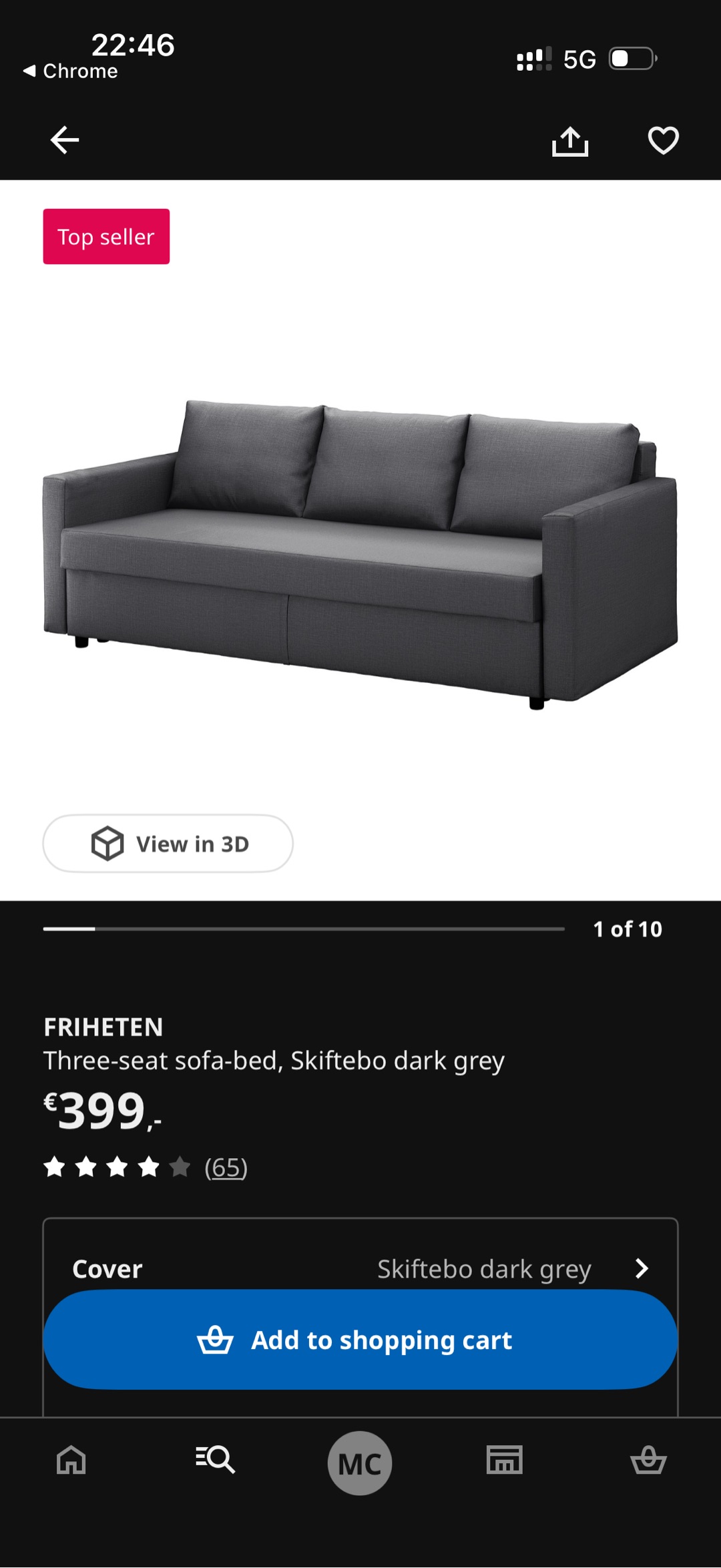 Foldable sofa bed IKEA FRIHENTEN 2