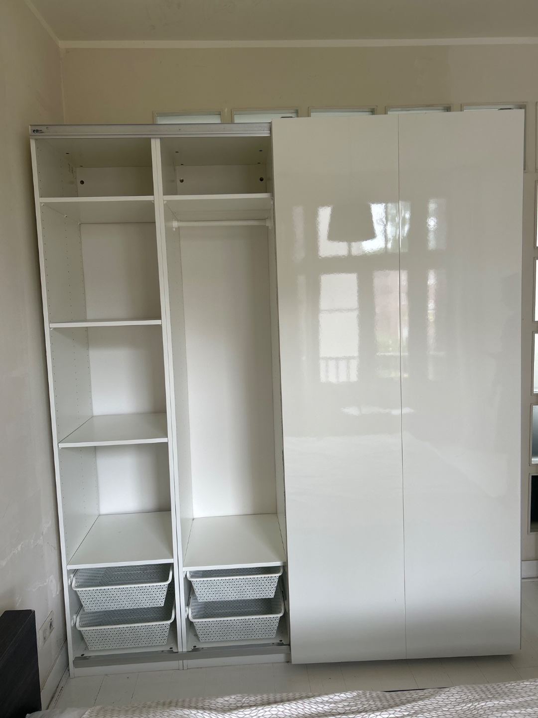 Free to pick up today or tomorrow. It has some damage on the left door and on one shelf. 3