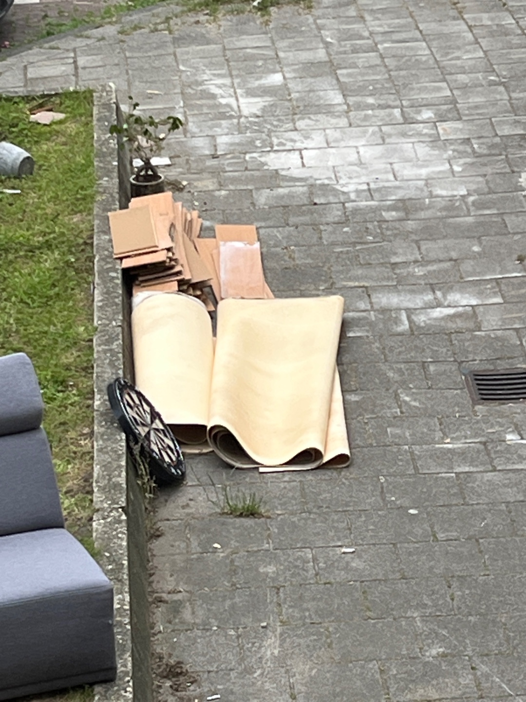 1 L couch with adjustable head and arm rests, 4 dining chairs, 1 table, 1 granite topped media console, 2 outdoor chairs, 1 outdoor table, 1 dart board 3