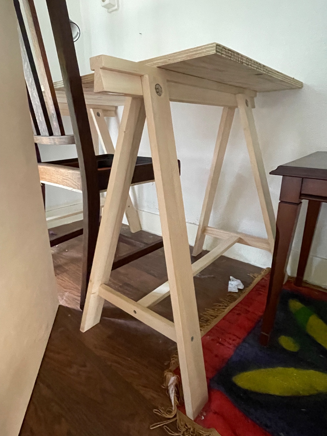 Kitchen wooden furniture with wheels
2 trestles for desk 1