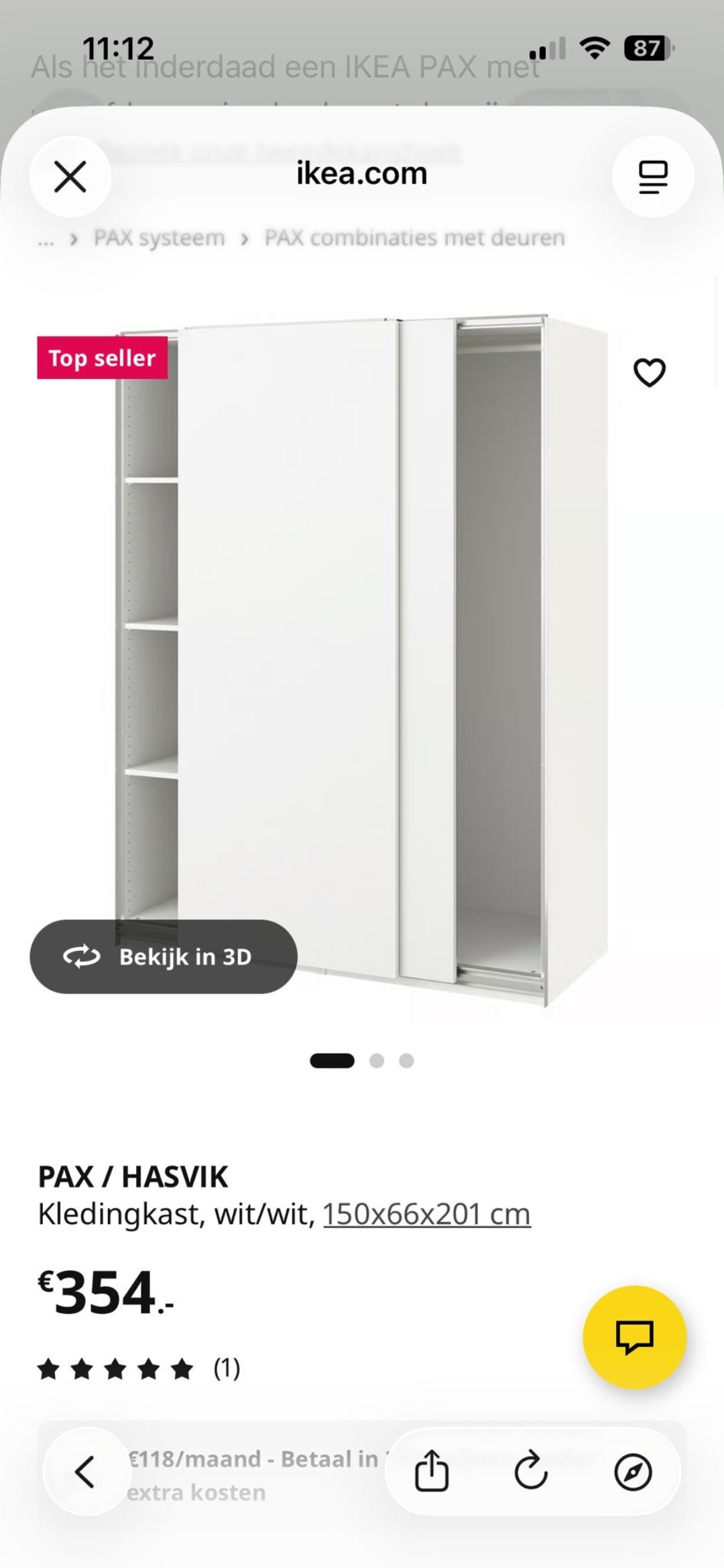 Pax kast van ikea uit elkaar gehaald alle schroeven en dingen apart in zakjes. Op elk onderdeel apart geschreven welk deel vd kast het is bijvoorbeeld ‘achterste sliding door’
OPHALEN IN AMSTERDAM WEST (admiraal de Ruijterweg 25) 1