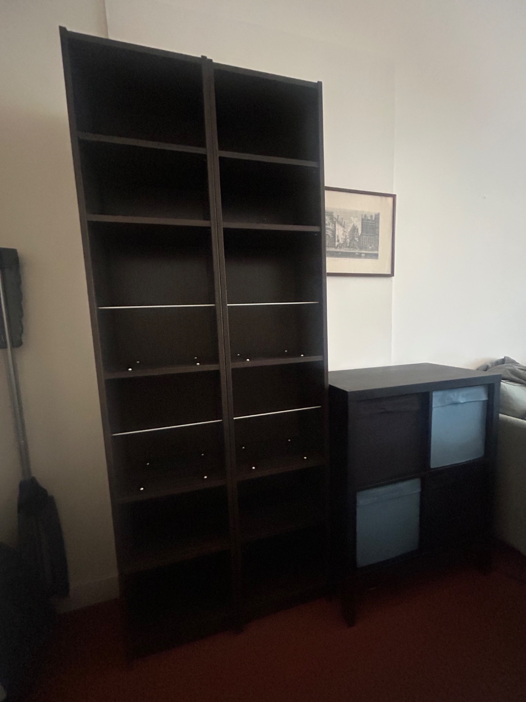 Free book cases, desk and chair, coat rack. Pickup from Vondelstraat 57, ground floor, needs to be out by July 7. Message me for more information! @le.dorothea

2 IKEA Billy bookcases 40*202*28
IKEA Kallax 77*94*39 
IKEA Vihals table 125*75*74
Coat rack 95*170*40 1