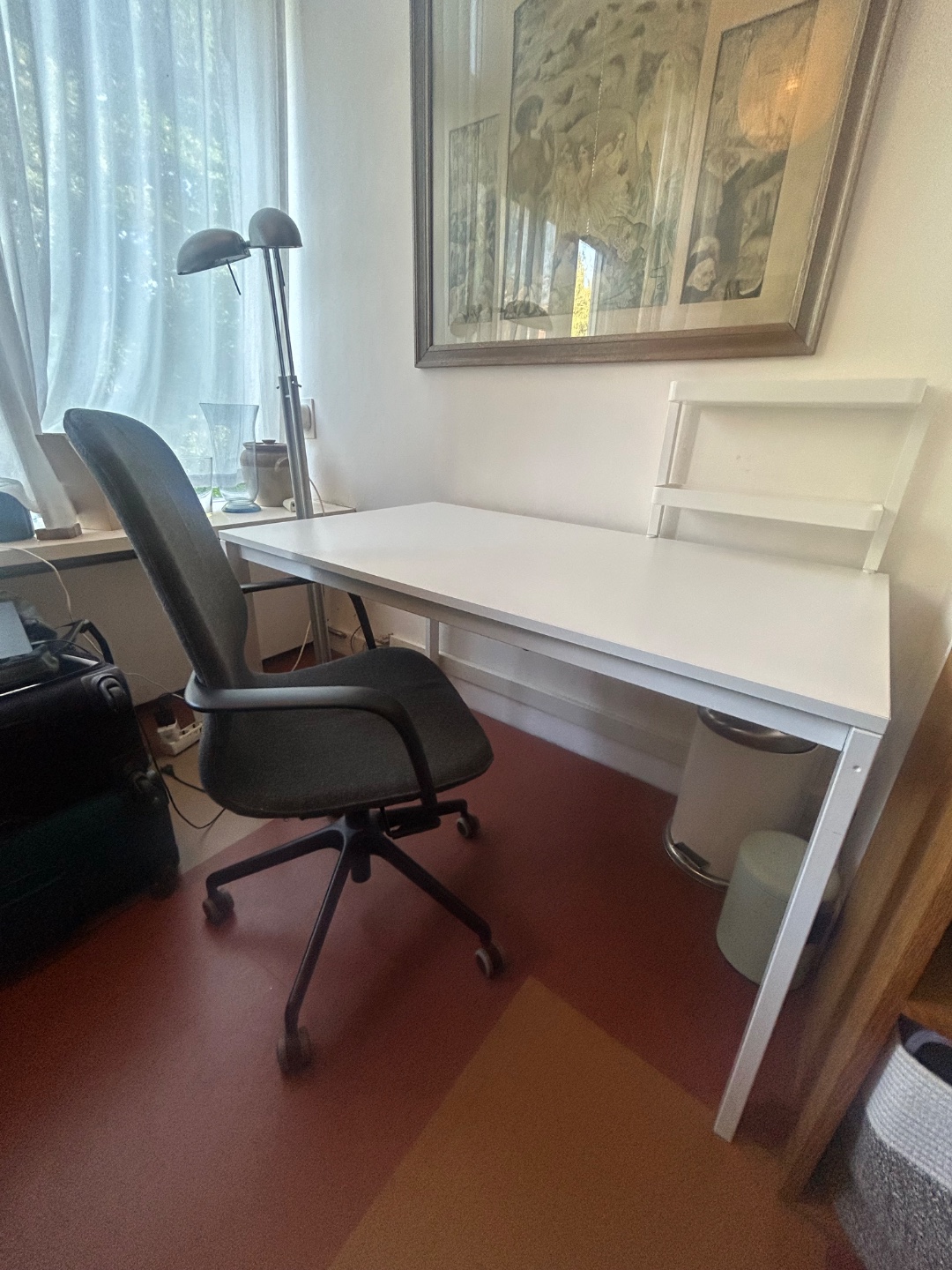 Free book cases, desk and chair, coat rack. Pickup from Vondelstraat 57, ground floor, needs to be out by July 7. Message me for more information! @le.dorothea

2 IKEA Billy bookcases 40*202*28
IKEA Kallax 77*94*39 
IKEA Vihals table 125*75*74
Coat rack 95*170*40 2