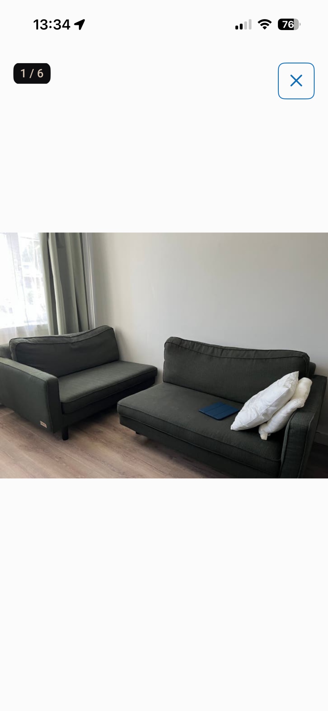 4 seater sofa
Length 266cm
Depth 97cm
Height 83cm
Will be put on street today 18th
Valentijnkade 43 1