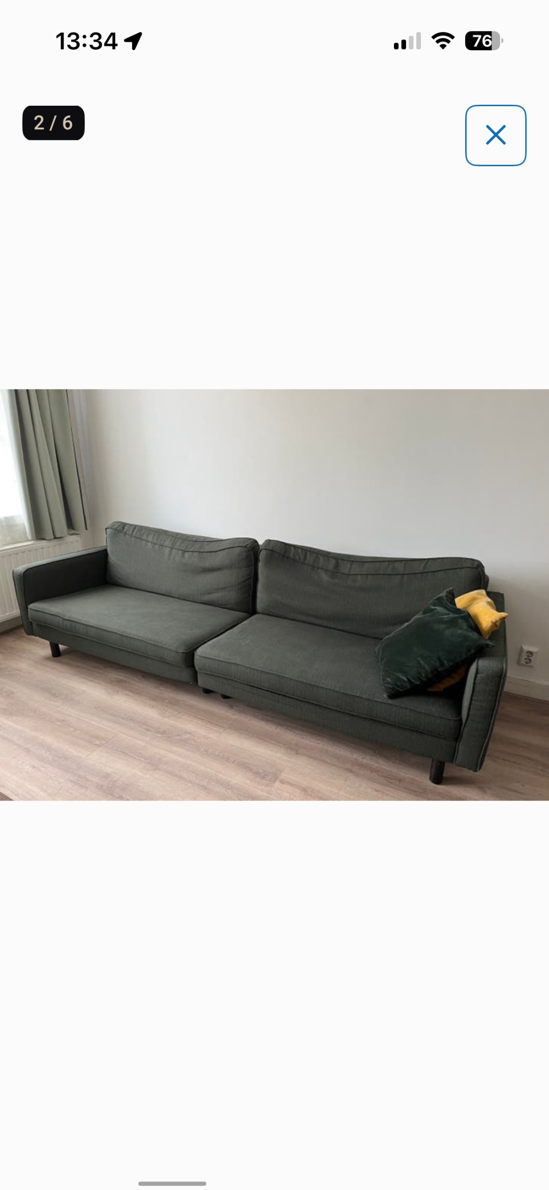 4 seater sofa
Length 266cm
Depth 97cm
Height 83cm
Will be put on street today 18th
Valentijnkade 43 2