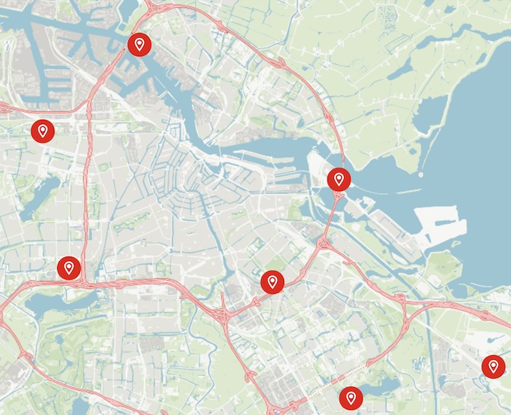 Map of bulky waste collection points in Amsterdam